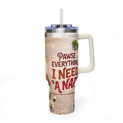 40oz Cat Pancake Thermal Tumbler with Straw