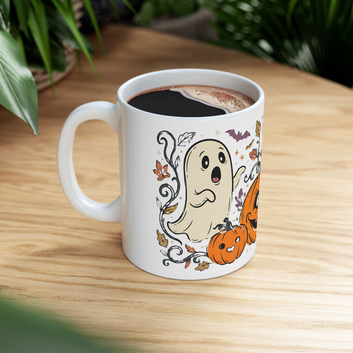 Halloween Pumpkin & Ghost Ceramic Mug — Cute Spooky Fall Coffee Cup (11oz/15oz)