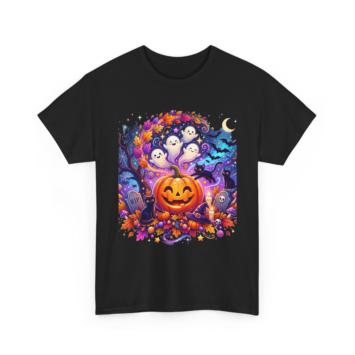 Halloween Pumpkin & Ghosts T-Shirt — Cute Spooky Jack-O'-Lantern Tee