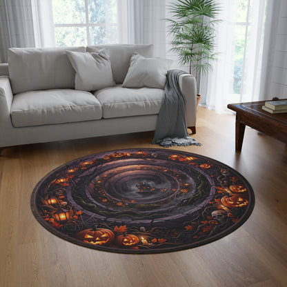 Halloween Haunted Castle Round Rug — Spooky Pumpkin & Lanterns Décor