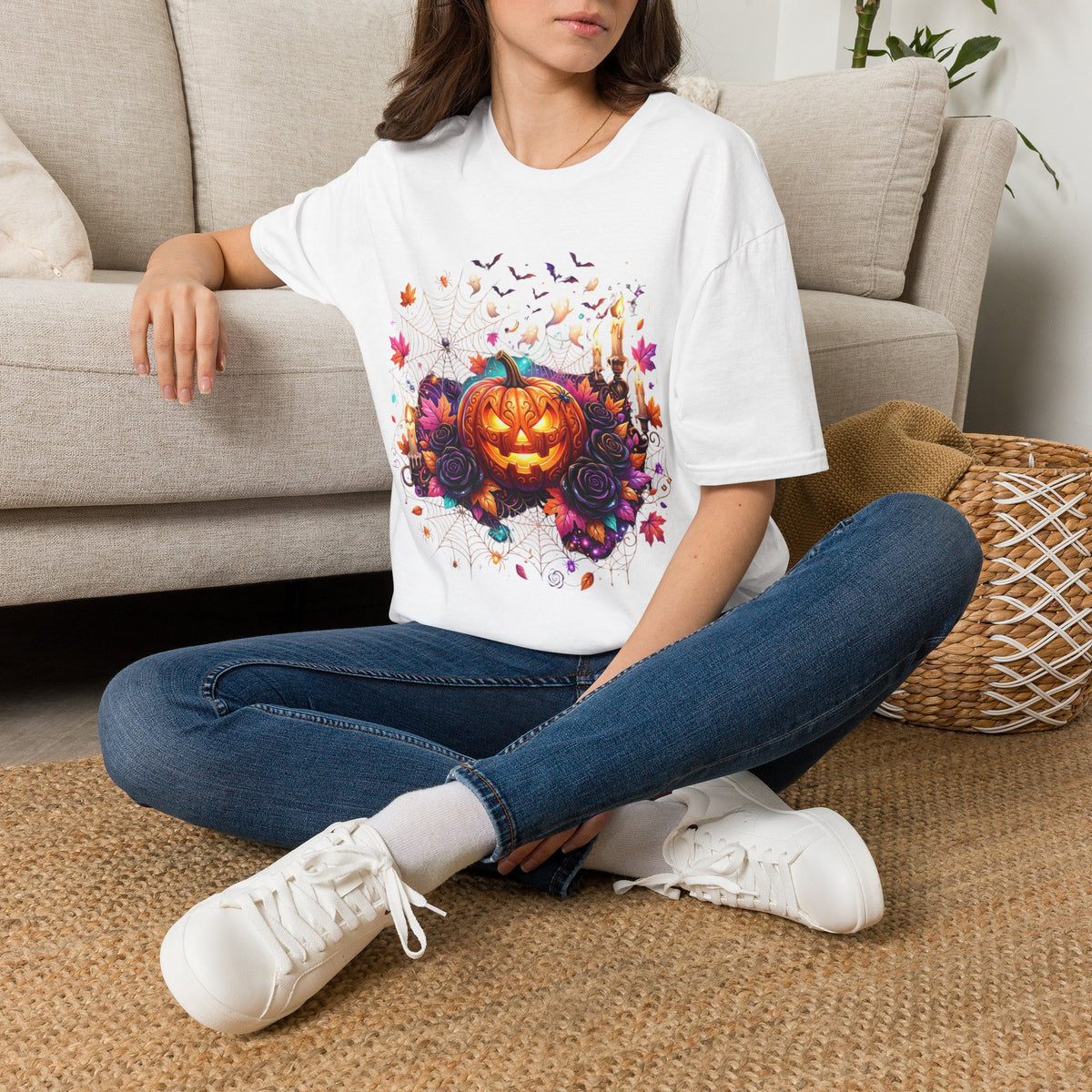 Jack-o'-Lantern Floral Halloween T-Shirt