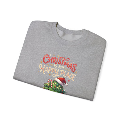 Christmas Happy Place Crewneck Sweatshirt — Cute Kawaii Tree & Gifts Holiday Sweatshirt