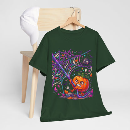 Pumpkin Spider Web Halloween T‑Shirt — Cute Spooky Pumpkin Cartoon Tee