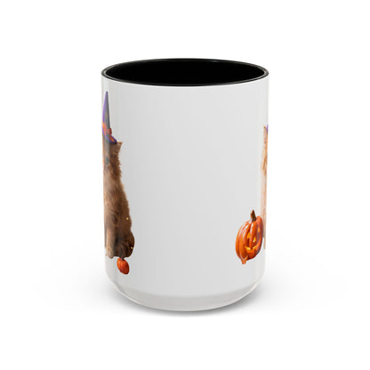 Halloween Cat Coffee Mug with Witch Hat and Pumpkin