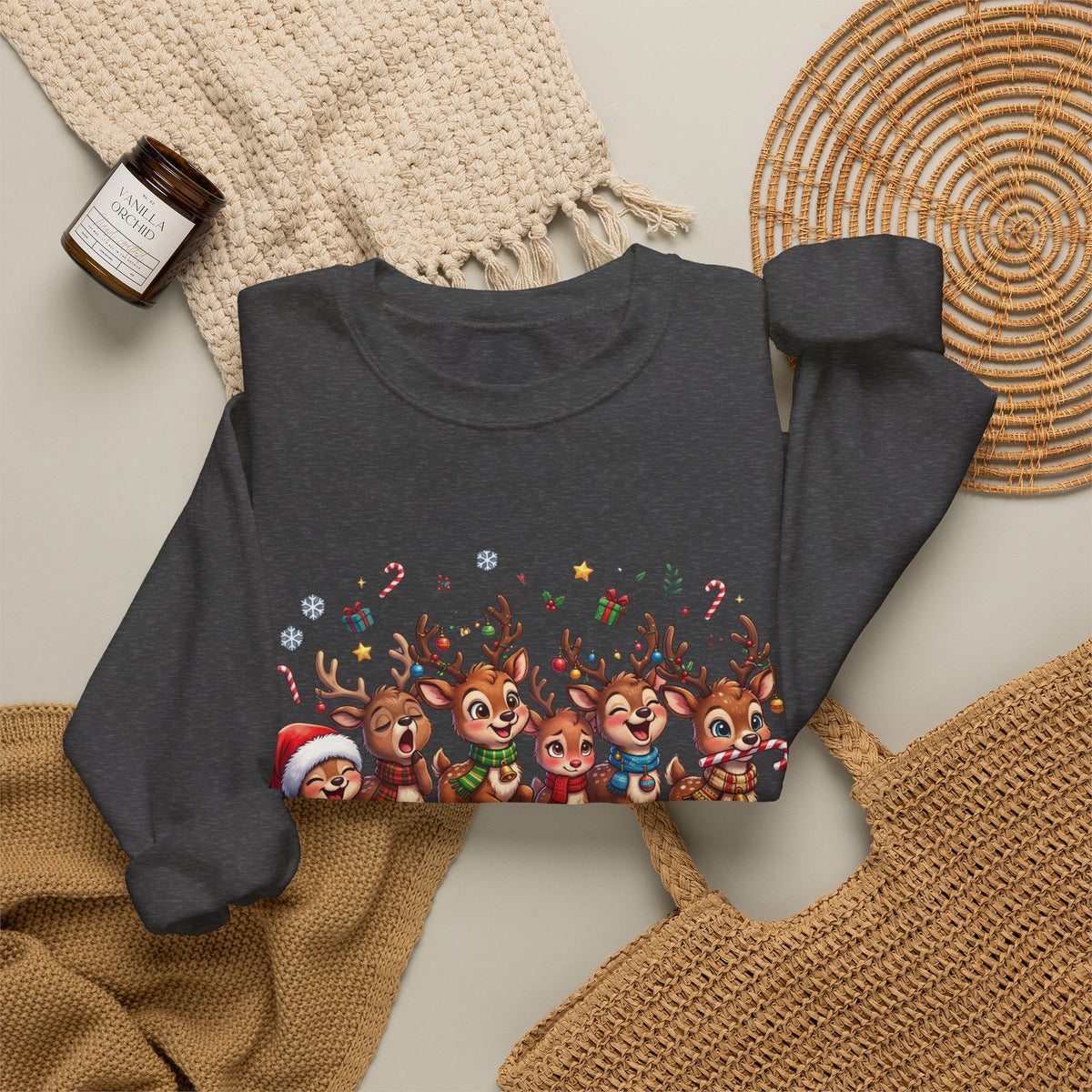 Christmas Reindeer Crewneck Sweatshirt — "Deerly Believed in Christmas" Holiday Pullover