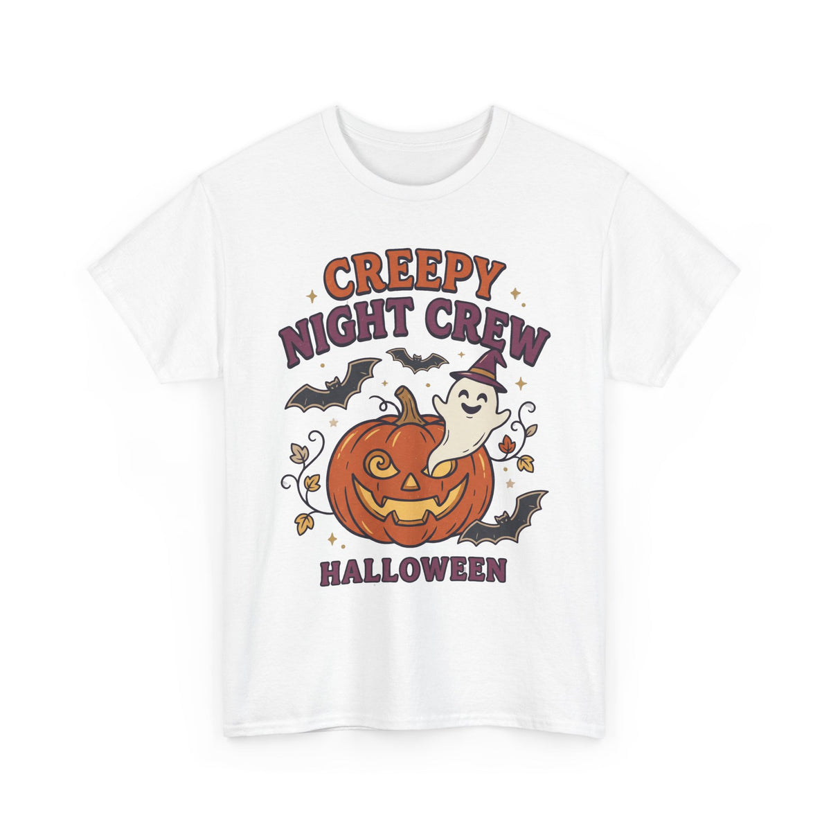 Creepy Night Crew Halloween T‑Shirt — Pumpkin & Ghost Graphic Tee