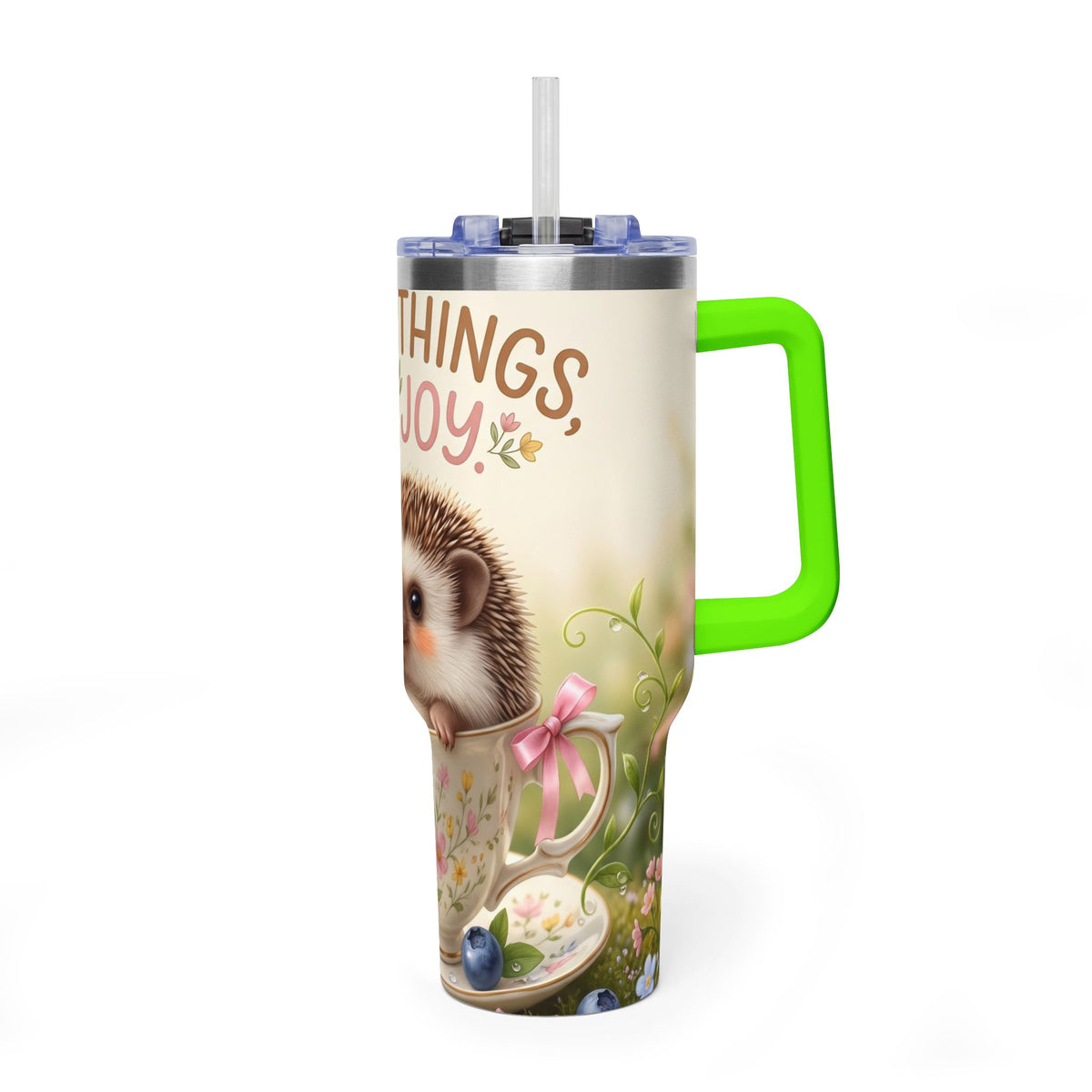 Little Things Big Joy Hedgehog Floral 40oz Thermal Tumbler