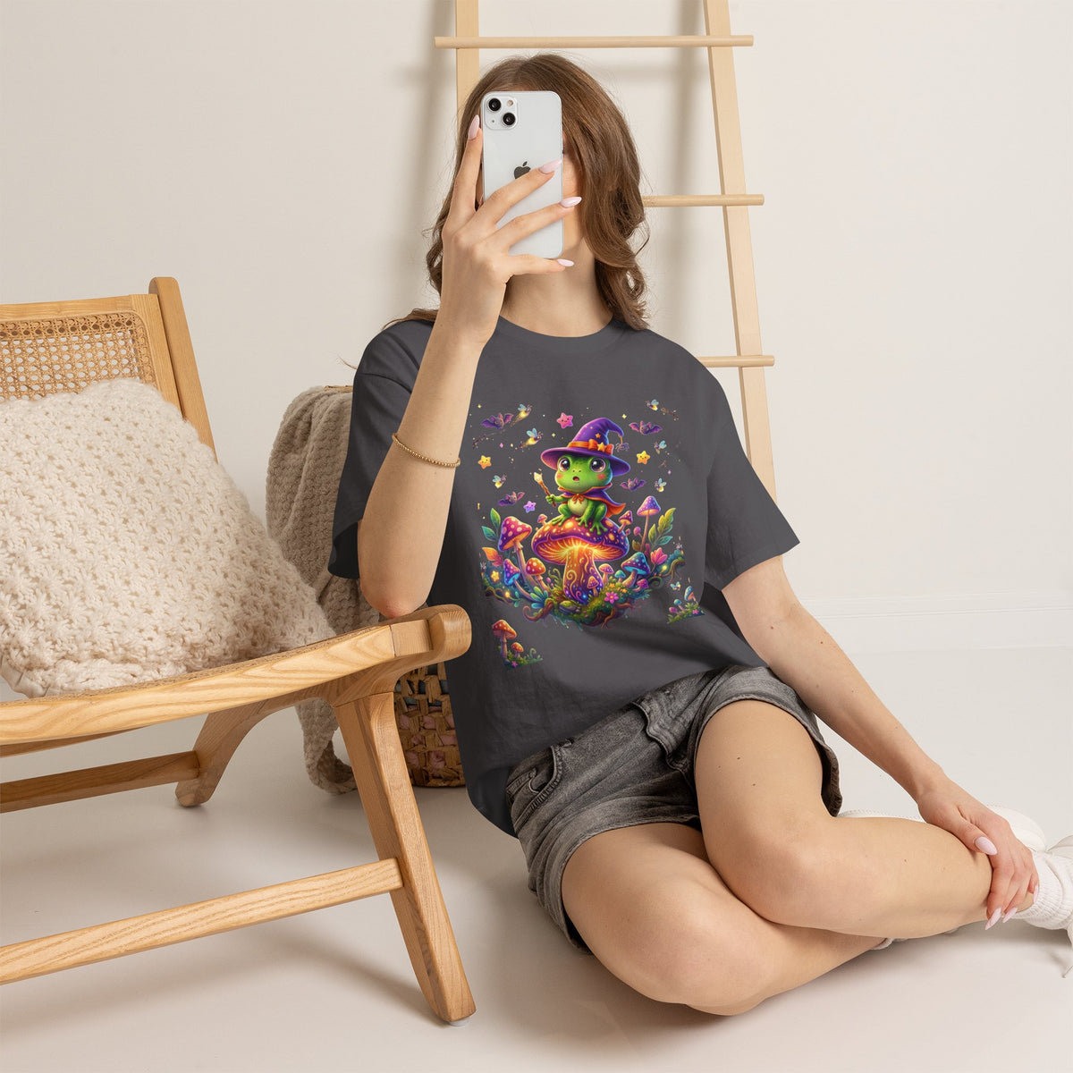 Cute Witch Frog T‑Shirt — Magical Mushroom Halloween Tee