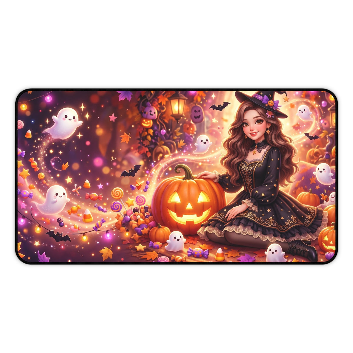 Halloween Witch Desk Mat — Cute Pumpkin & Ghosts Gaming Mouse Pad