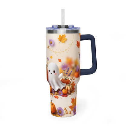 40oz Halloween Cat Vacuum Tumbler with Pumpkin