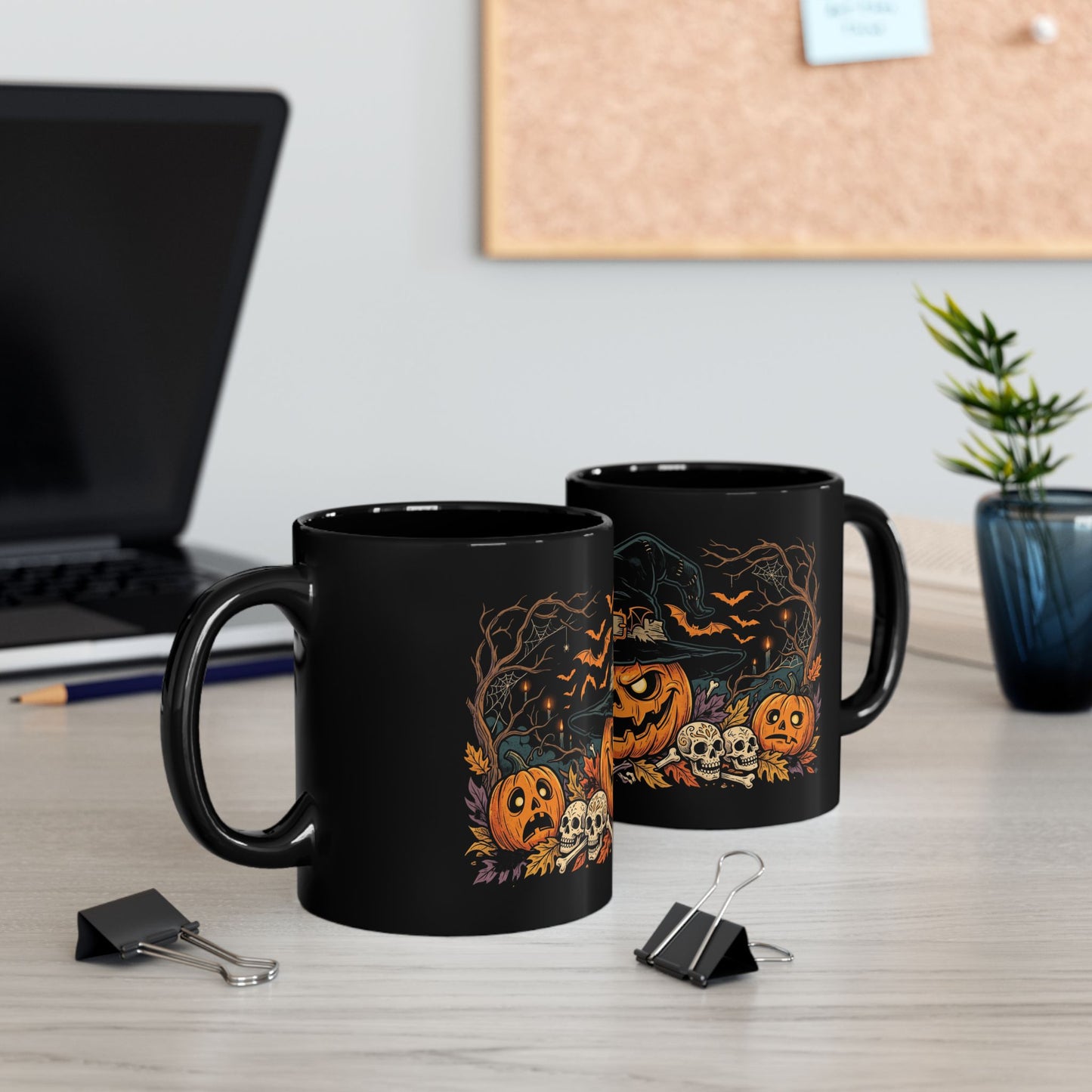 Halloween Pumpkin Witch Black Mug — Spooky Jack-o'-Lantern Coffee Cup (11oz/15oz)