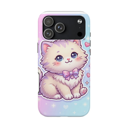 Cute Pastel Kawaii Kitten Tough Phone Case — Cute Cat with Bow Protective Cover