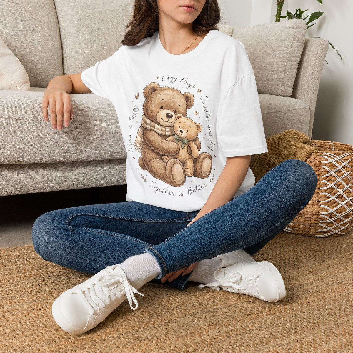 Cozy Hugs Teddy Bears T-Shirt — Cute Mom & Baby Bear Illustration