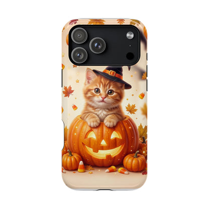 Halloween Kitten Pumpkin Phone Case — Magnetic Impact-Resistant