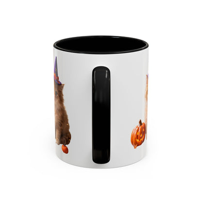 Halloween Cat Coffee Mug with Witch Hat and Pumpkin
