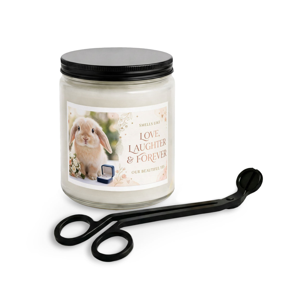 Memorial Bunny Candle Set with Wick Trimmer — "Love, Laughter & Forever"