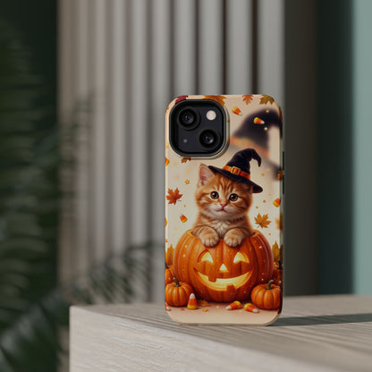 Halloween Kitten Pumpkin Phone Case — Magnetic Impact-Resistant