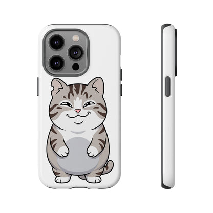 Cute Chubby Cat Phone Case — Protective Tough Case with Smiling Tabby Design