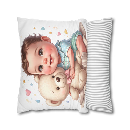 Baby & Teddy Square Pillowcase - Cute Infant Nursery Decorative Throw Pillow