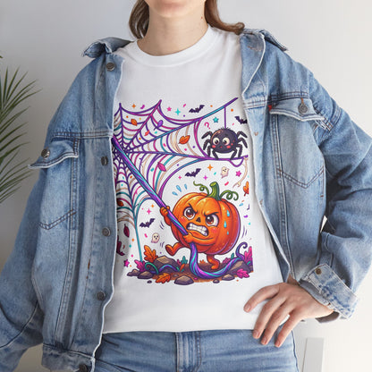Pumpkin Spider Web Halloween T‑Shirt — Cute Spooky Pumpkin Cartoon Tee