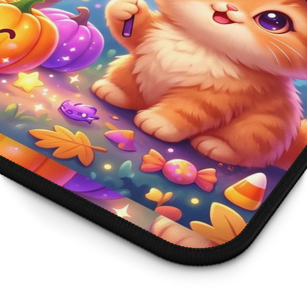 Halloween Kittens Desk Mat — Cute Witch Cat Pumpkins Gaming Mouse Pad