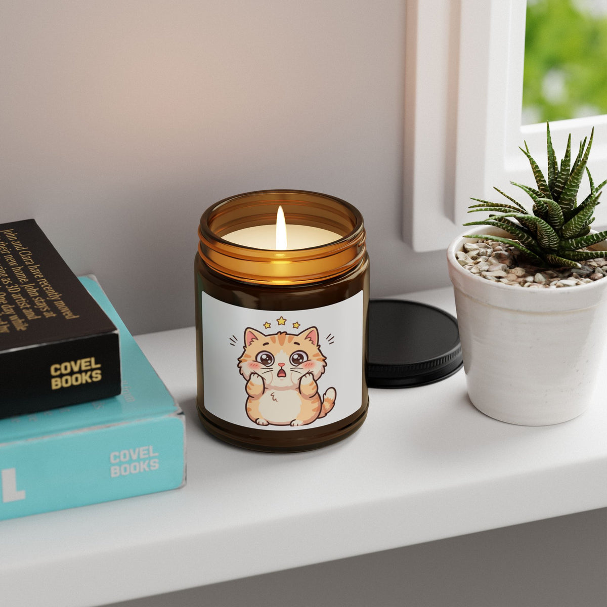Kawaii Starry Cat Soy Candle — Amber Jar Scented Candle (Multiple Sizes)