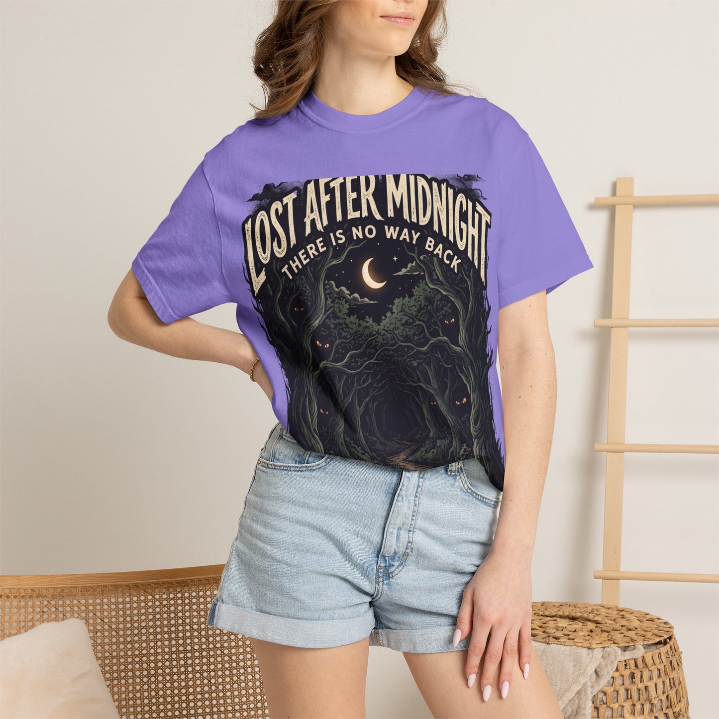 Lost After Midnight T-Shirt — 'There Is No Way Back' Moonlit Forest Tee