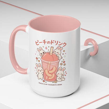 Peach Drink Bunny Mug — Cute Kawaii Coffee Tea Cup (11/15oz)
