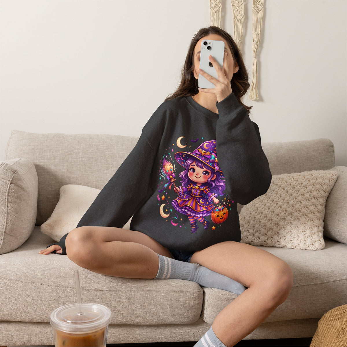 Cute Halloween Witch Sweatshirt — Kawaii Pumpkin Magic Crewneck
