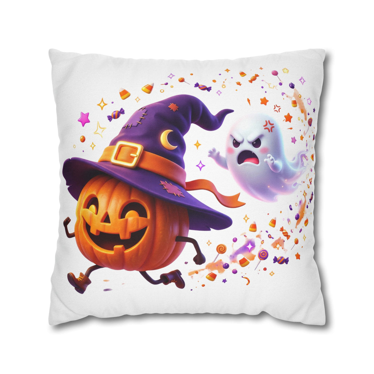 Halloween Pumpkin & Ghost Pillowcase — Cute Spooky Decorative Throw Pillow