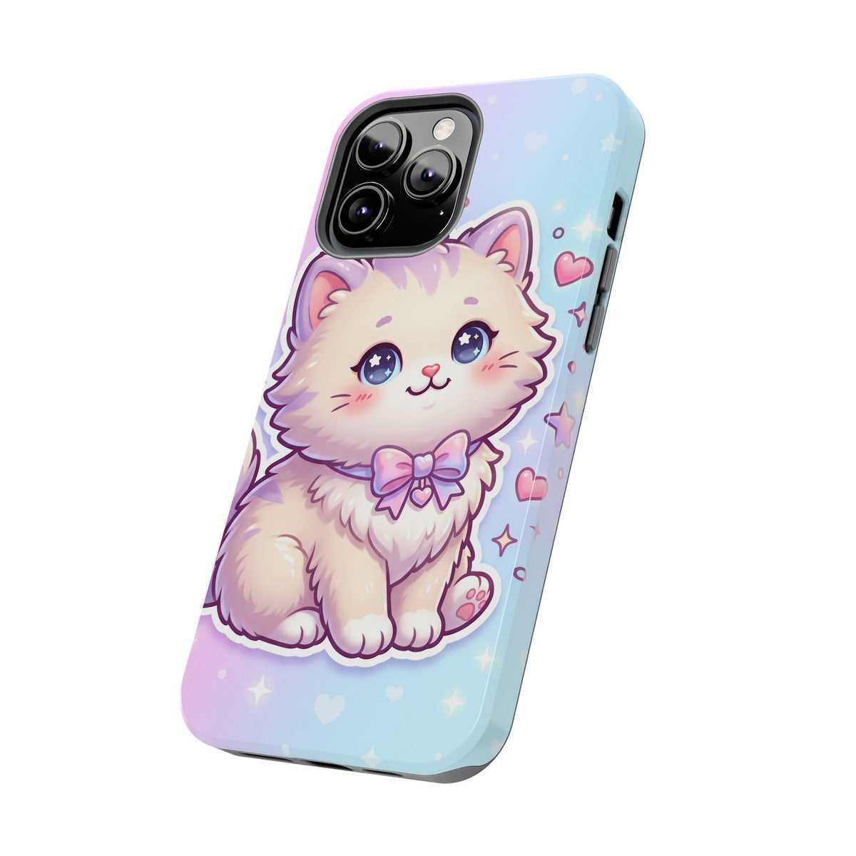 Cute Pastel Kawaii Kitten Tough Phone Case — Cute Cat with Bow Protective Cover
