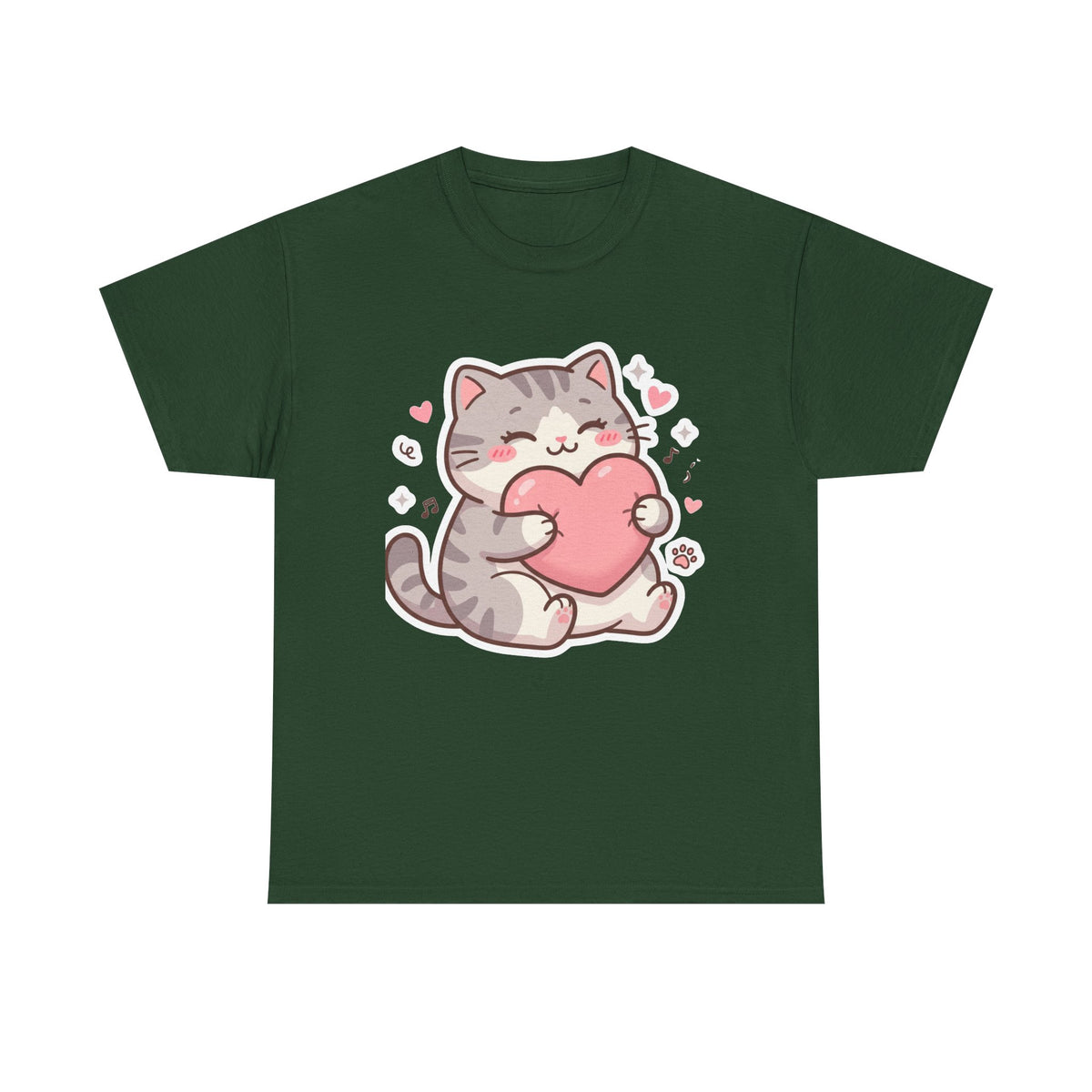 Cute Cat Hugging Heart T-Shirt — Kawaii Valentine Kitty Tee
