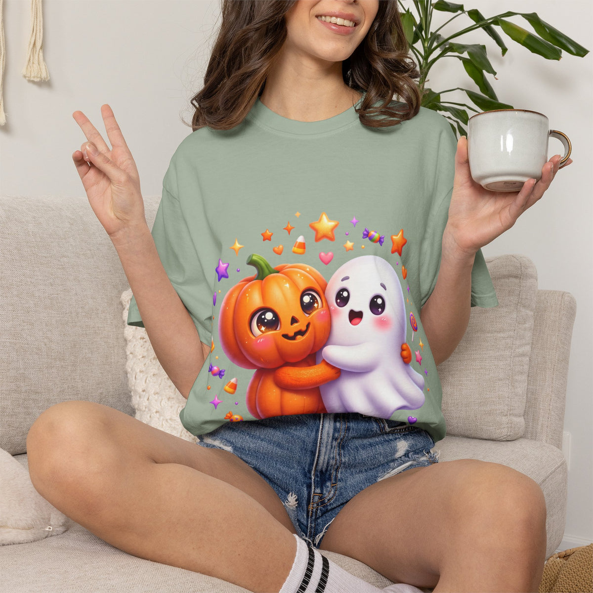 Halloween Pumpkin & Ghost T-Shirt — Cute Spooky Friends Graphic Tee