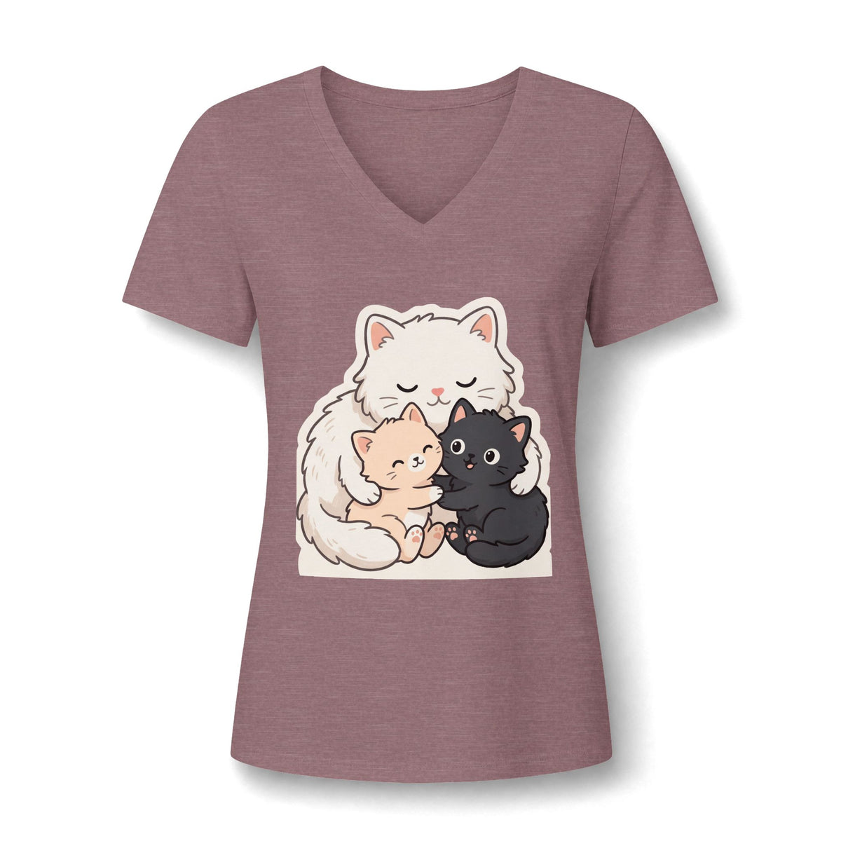Women's Cat Mama V-Neck Tee — Cute Mom Cat and Kittens Graphic