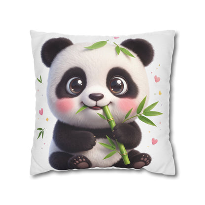 Cute Baby Panda Square Pillowcase — Adorable Bamboo-Eating Plush Decor