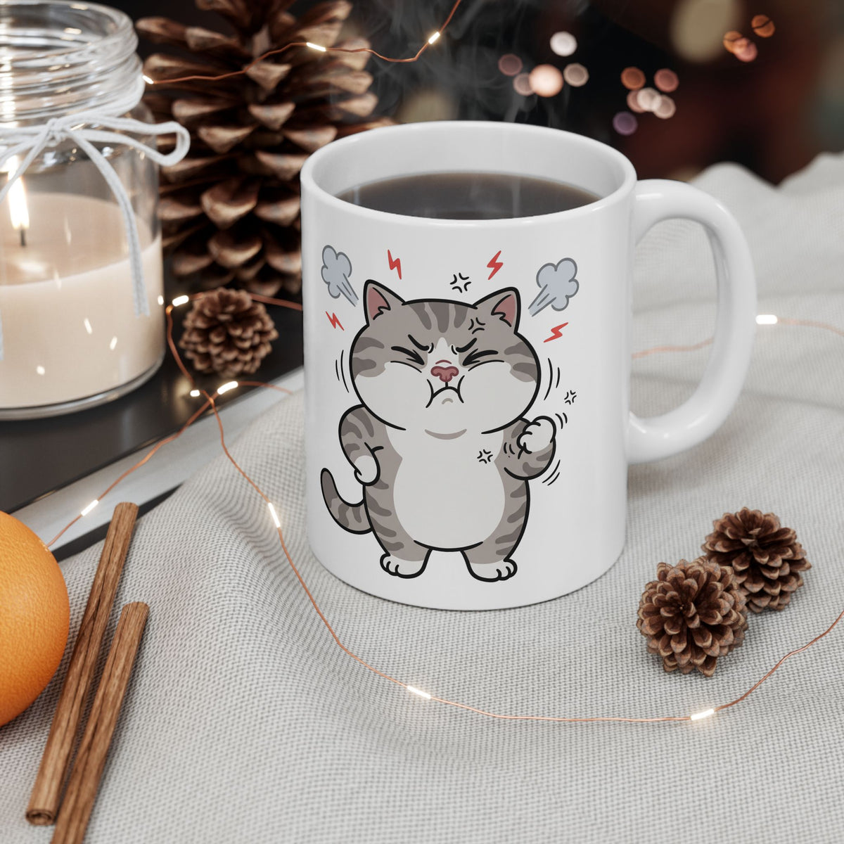 Angry Cute Cat Ceramic Mug (11oz, 15oz) – Funny Grumpy Kitty Coffee Cup