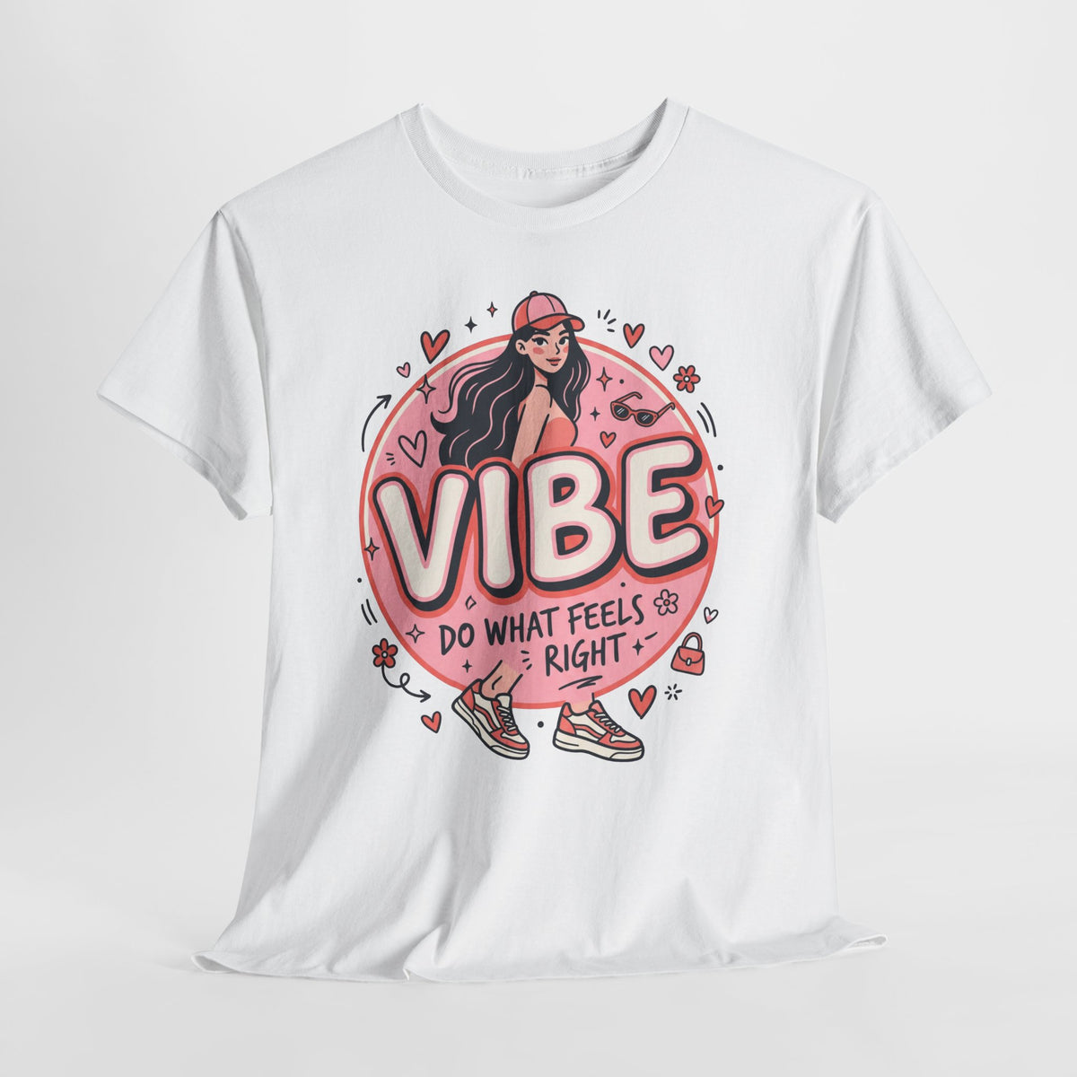 Vibe Girl Graphic Tee — “VIBE: Do What Feels Right” Cute Pink Streetwear T‑Shirt