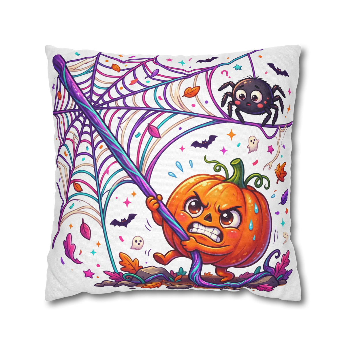 Halloween Pumpkin & Spider Decorative Pillowcase — Cute Spooky Fall Accent