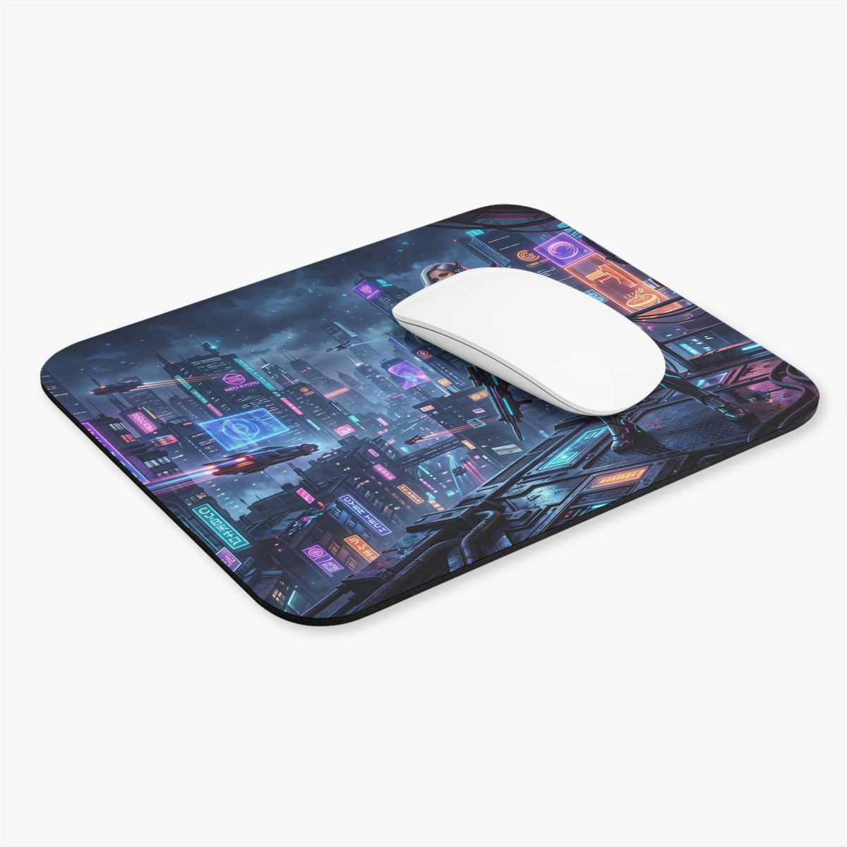 Cyberpunk Sniper Mouse Pad — Futuristic Cityscape Gaming Desk Mat
