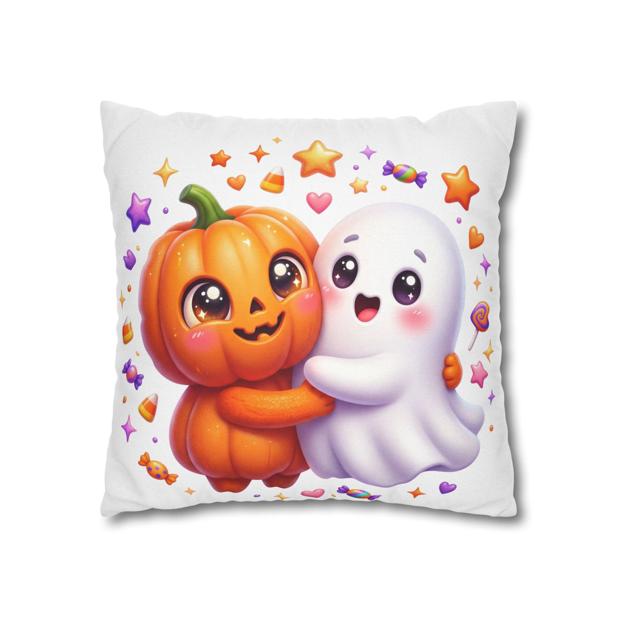 Cute Halloween Pumpkin & Ghost Pillowcase — Spooky Kawaii Decor