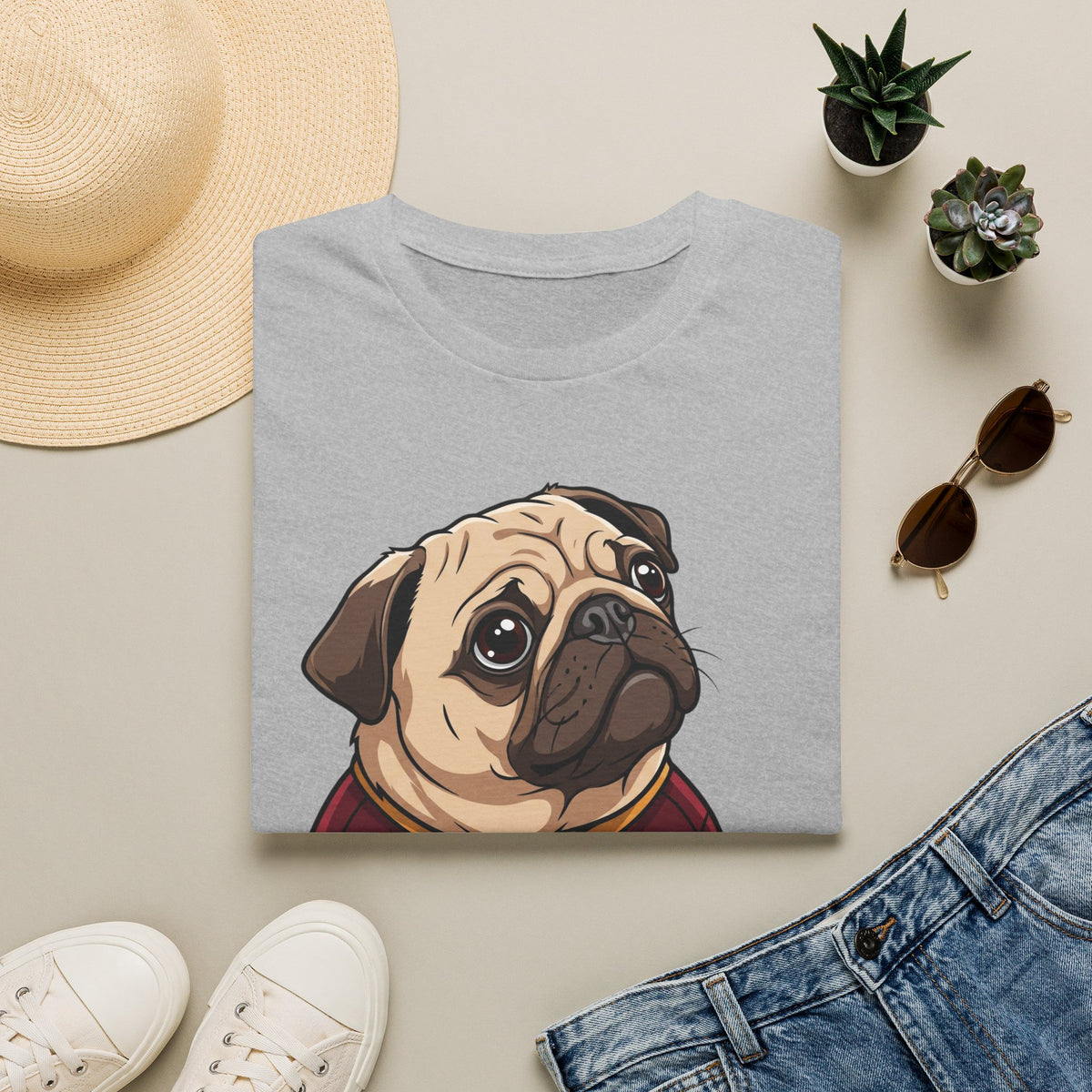 Pug Portrait T‑Shirt – Cute Pug Dog Tee with 'Puggy' Text