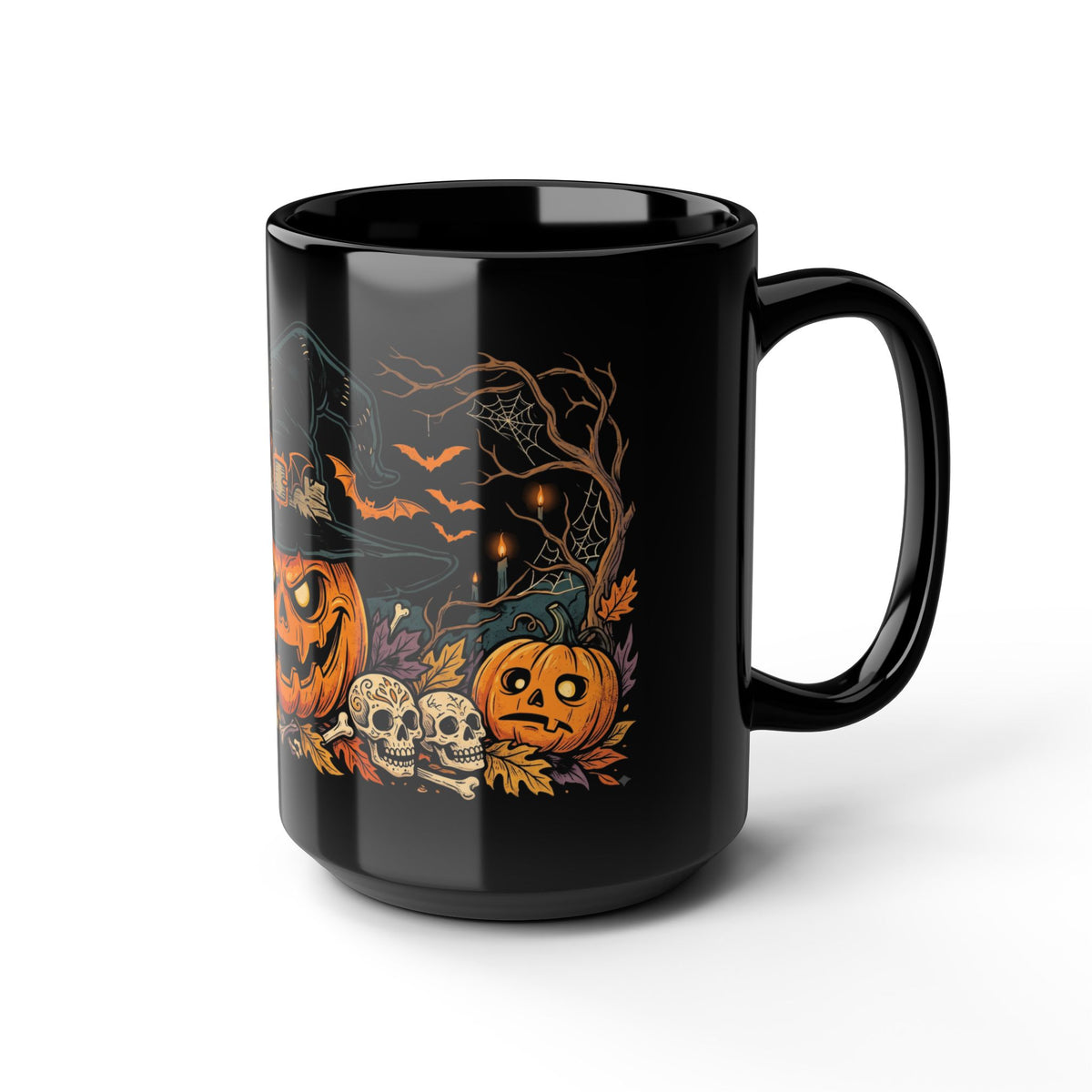 Halloween Pumpkin Witch Black Mug — Spooky Jack-o'-Lantern Coffee Cup (11oz/15oz)