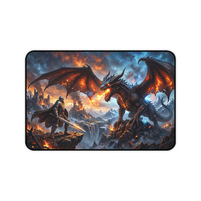 Dragon Battle Desk Mat — Fantasy Warrior vs. Fire Dragon Gaming Mouse Pad