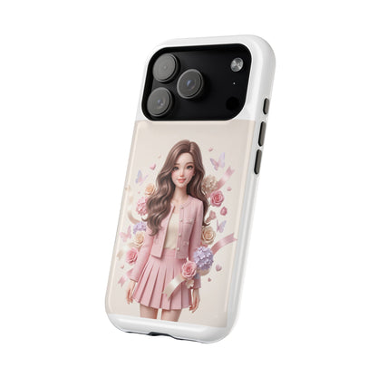 Cute Pink Doll Phone Case — Floral Butterfly Magnetic Impact-Resistant Case