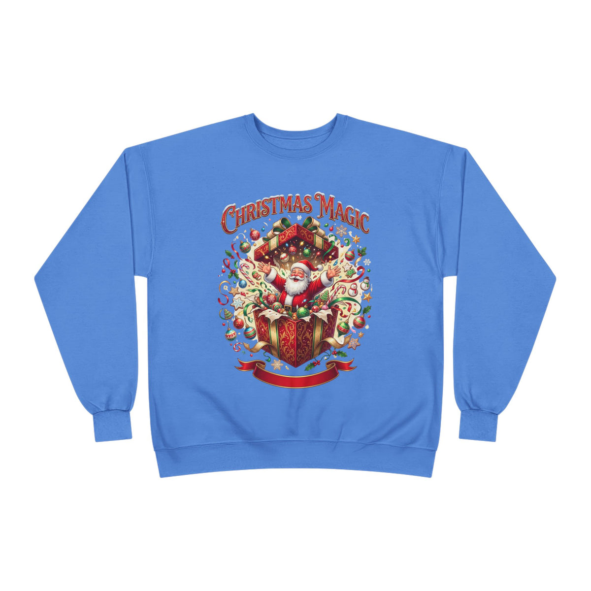Christmas Magic Crewneck Sweatshirt — Santa Gift Box Holiday Pullover