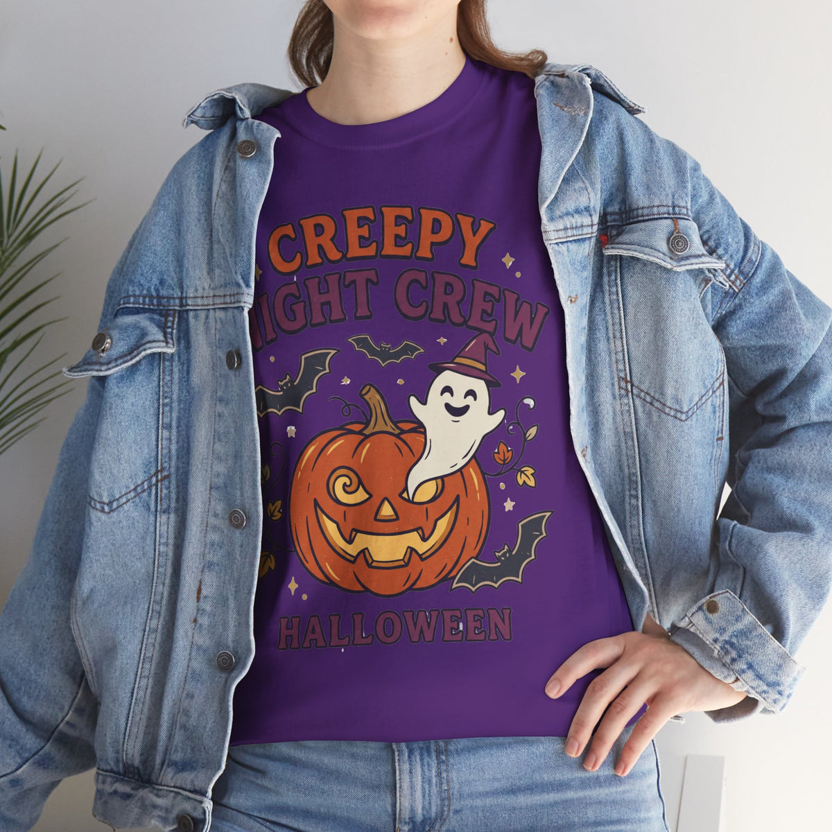 Creepy Night Crew Halloween T‑Shirt — Pumpkin & Ghost Graphic Tee