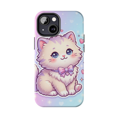 Cute Pastel Kawaii Kitten Tough Phone Case — Cute Cat with Bow Protective Cover