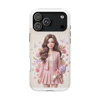 Cute Pink Doll Phone Case — Floral Butterfly Magnetic Impact-Resistant Case