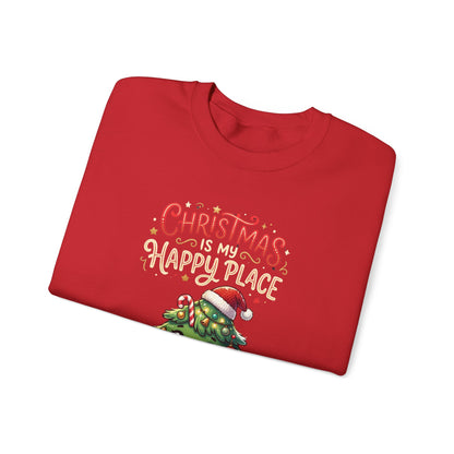 Christmas Happy Place Crewneck Sweatshirt — Cute Kawaii Tree & Gifts Holiday Sweatshirt