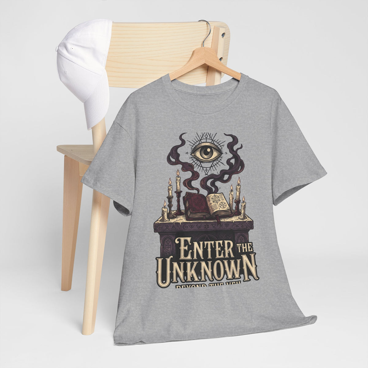 Occult Graphic Tee — "Enter the Unknown" Mystic Eye & Spellbook T-Shirt